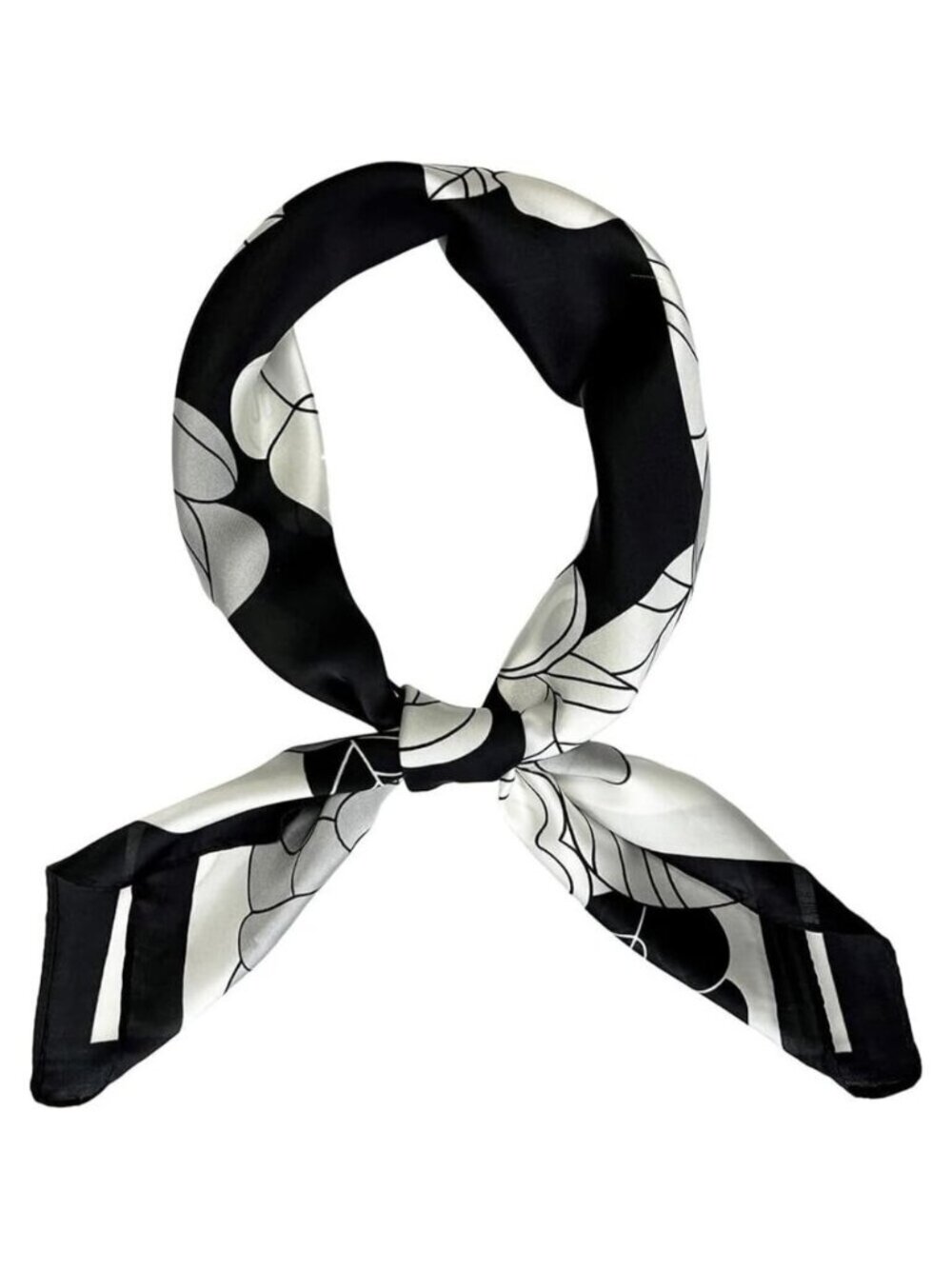 Silk Feel White & Black Edge Satin Square Head Scarf for Women Medium 28 Inch
